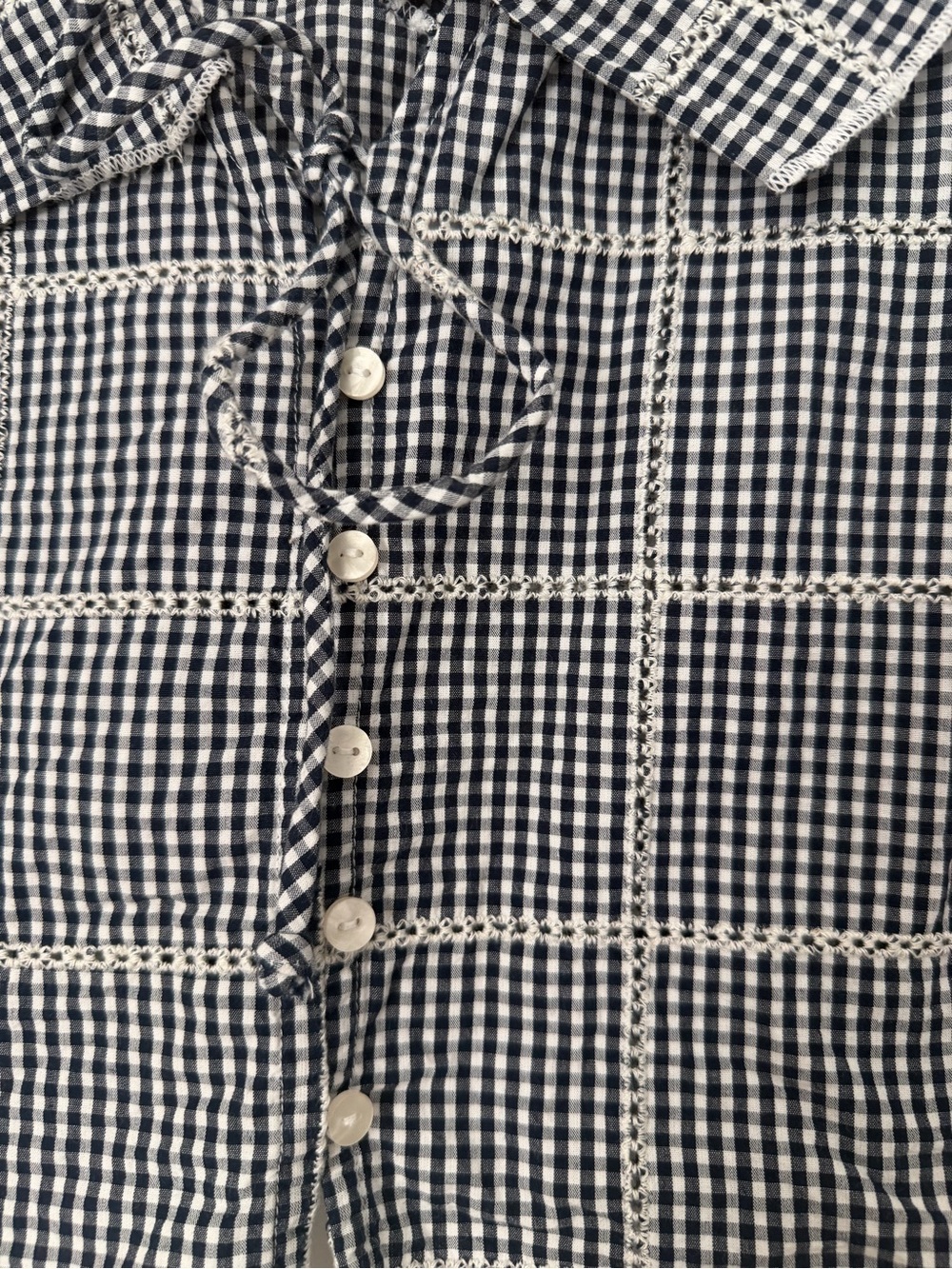 Free People Navy & White Gingham Tie-Front Cropped Tank - Picture 7 of 7